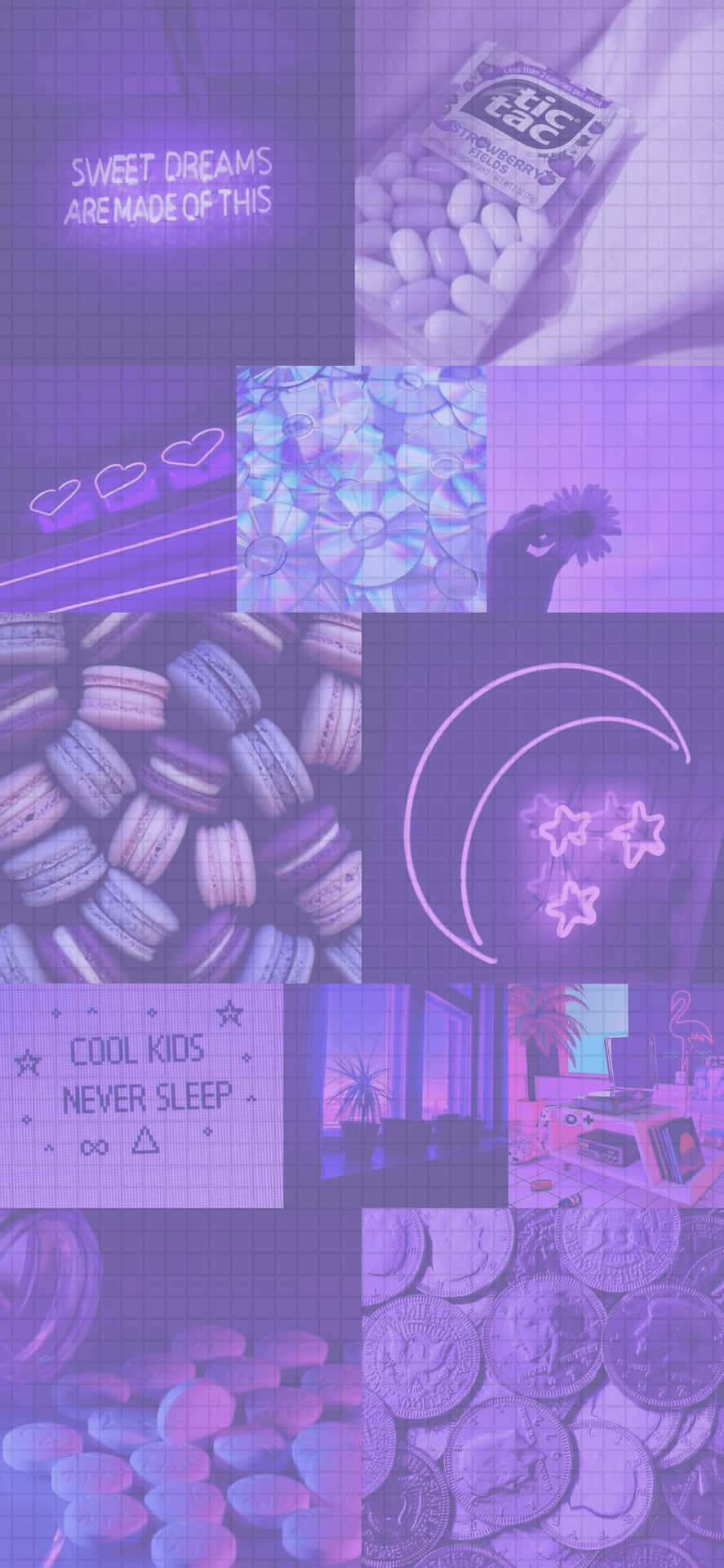 Purple Collage With Grid Overlay Wallpaper