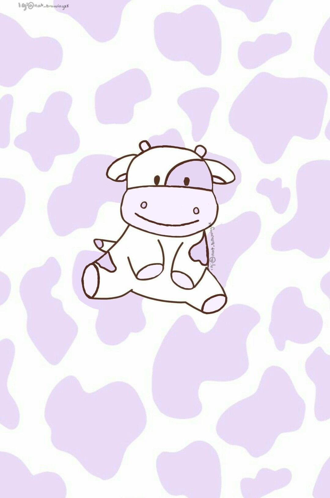 Purple Cow Pattern With Cow Drawing