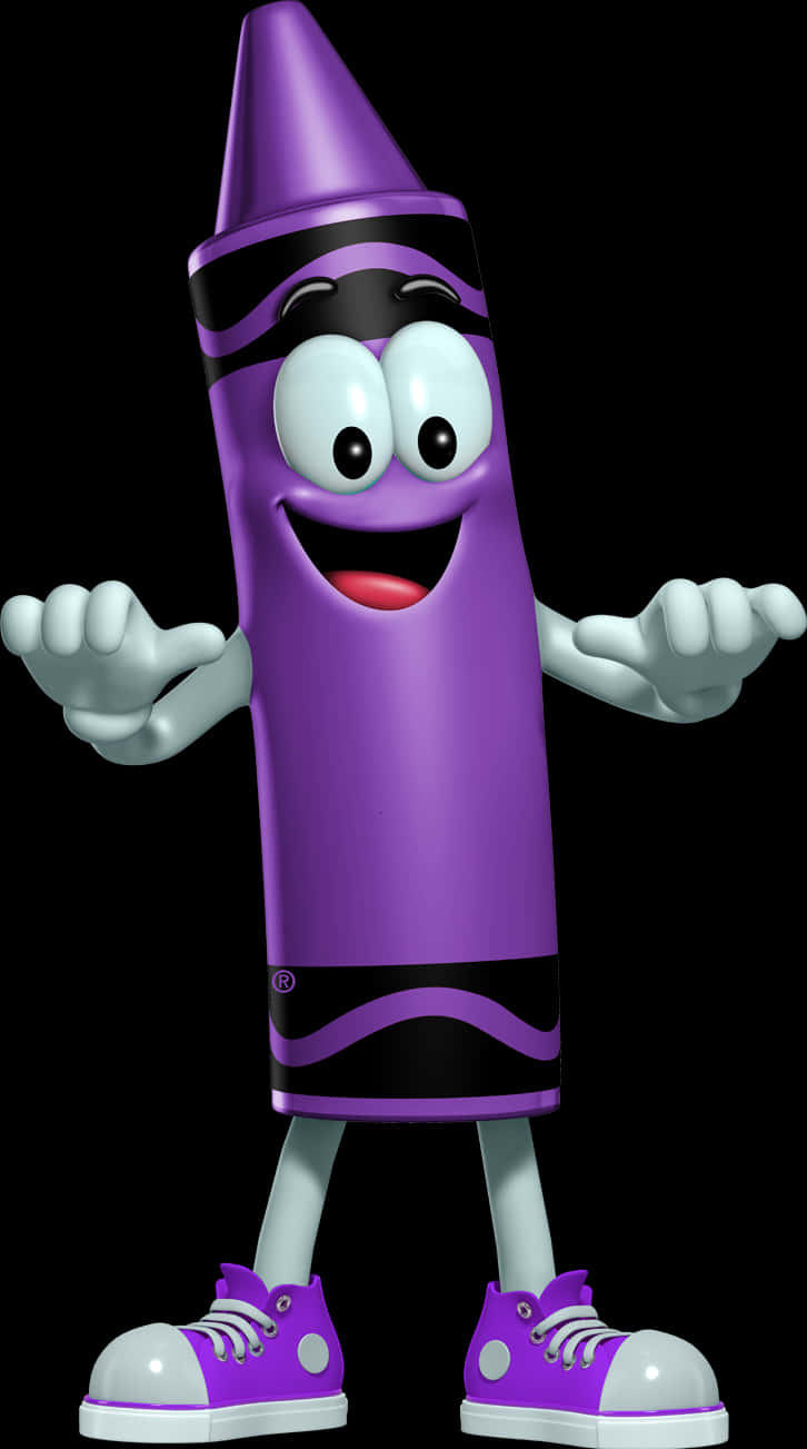 Purple Crayon Character Smiling PNG