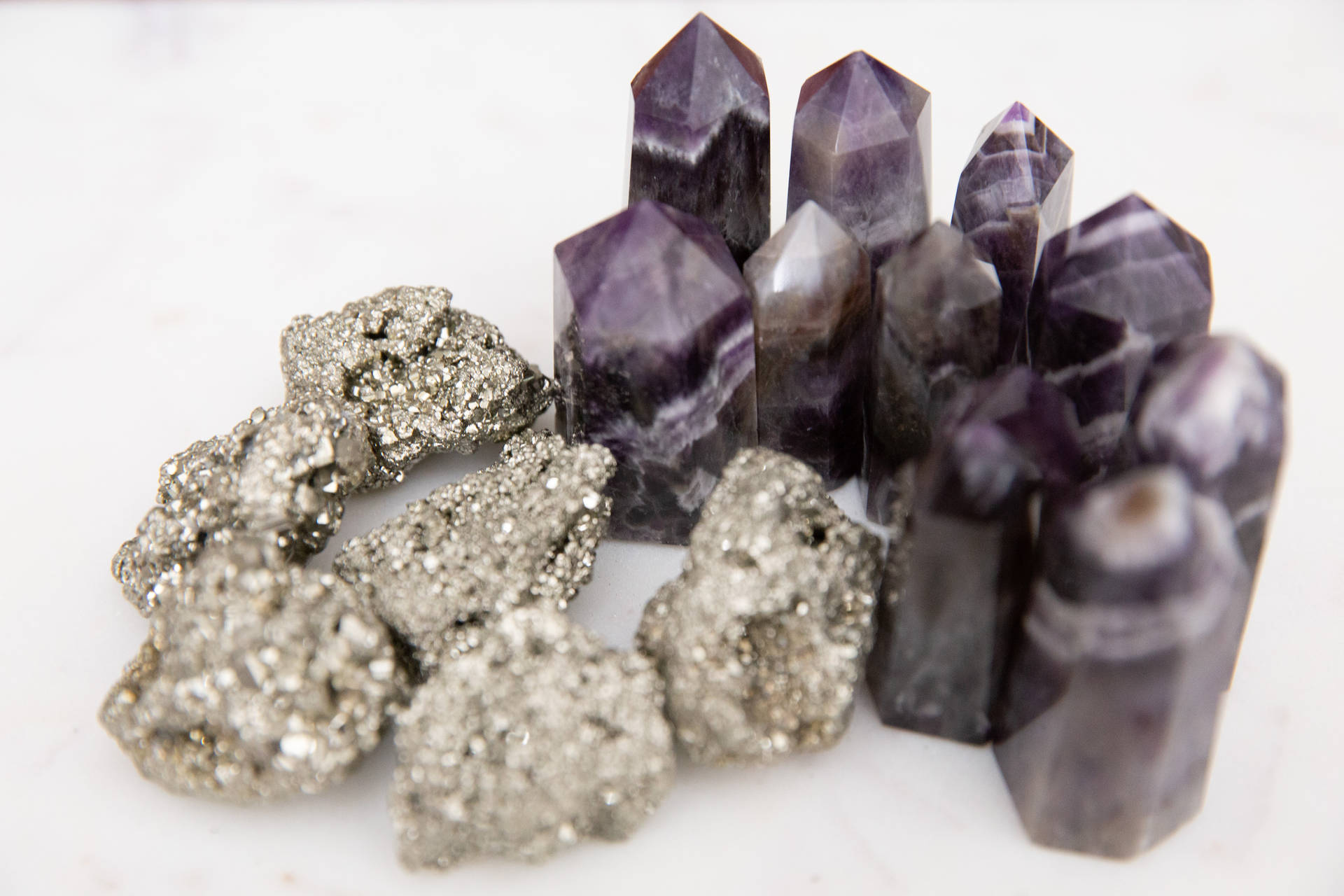 Purple Crystal And Pyrite Stones Wallpaper