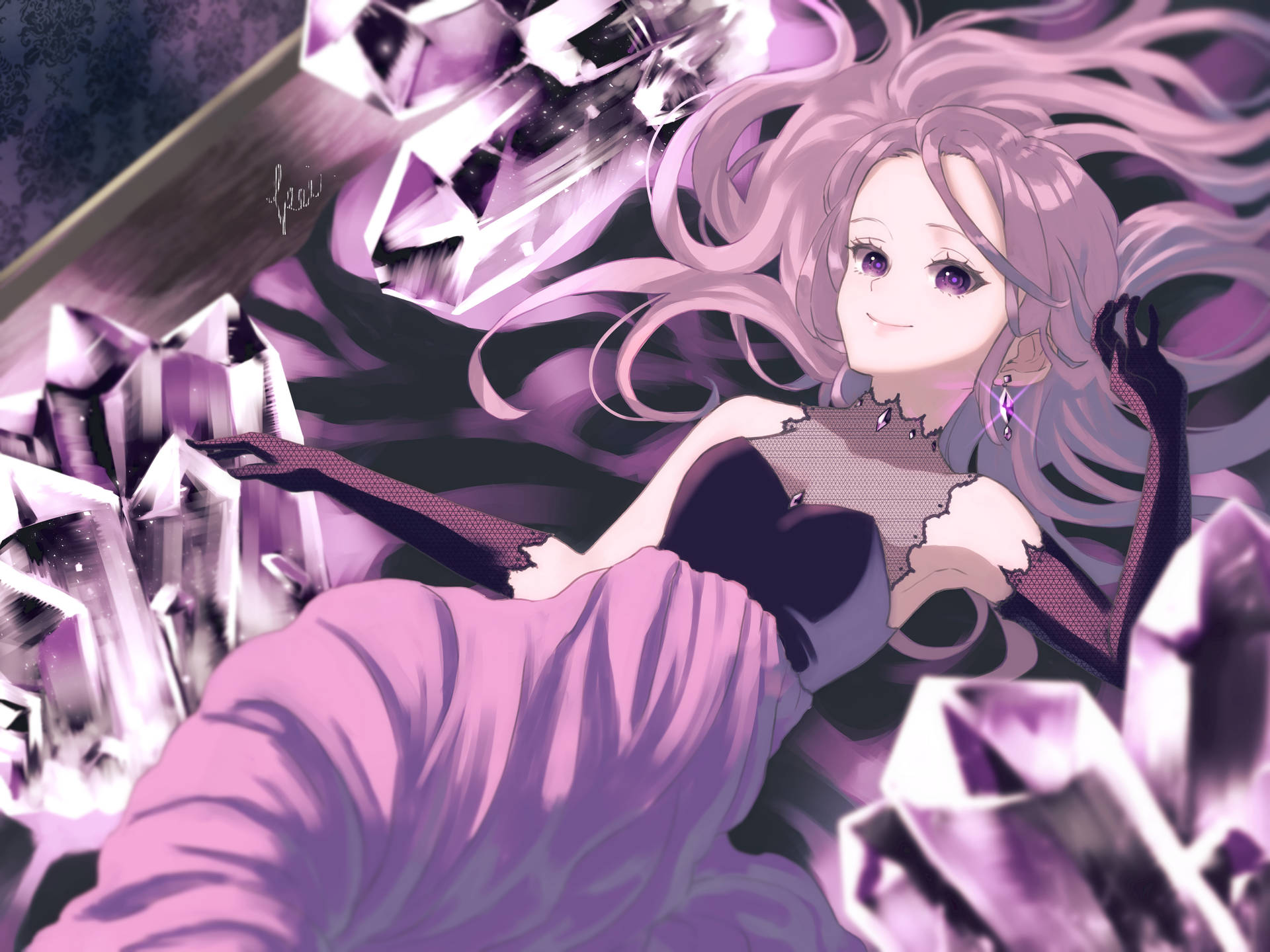 Purple Crystal Anime Girl Wallpaper
