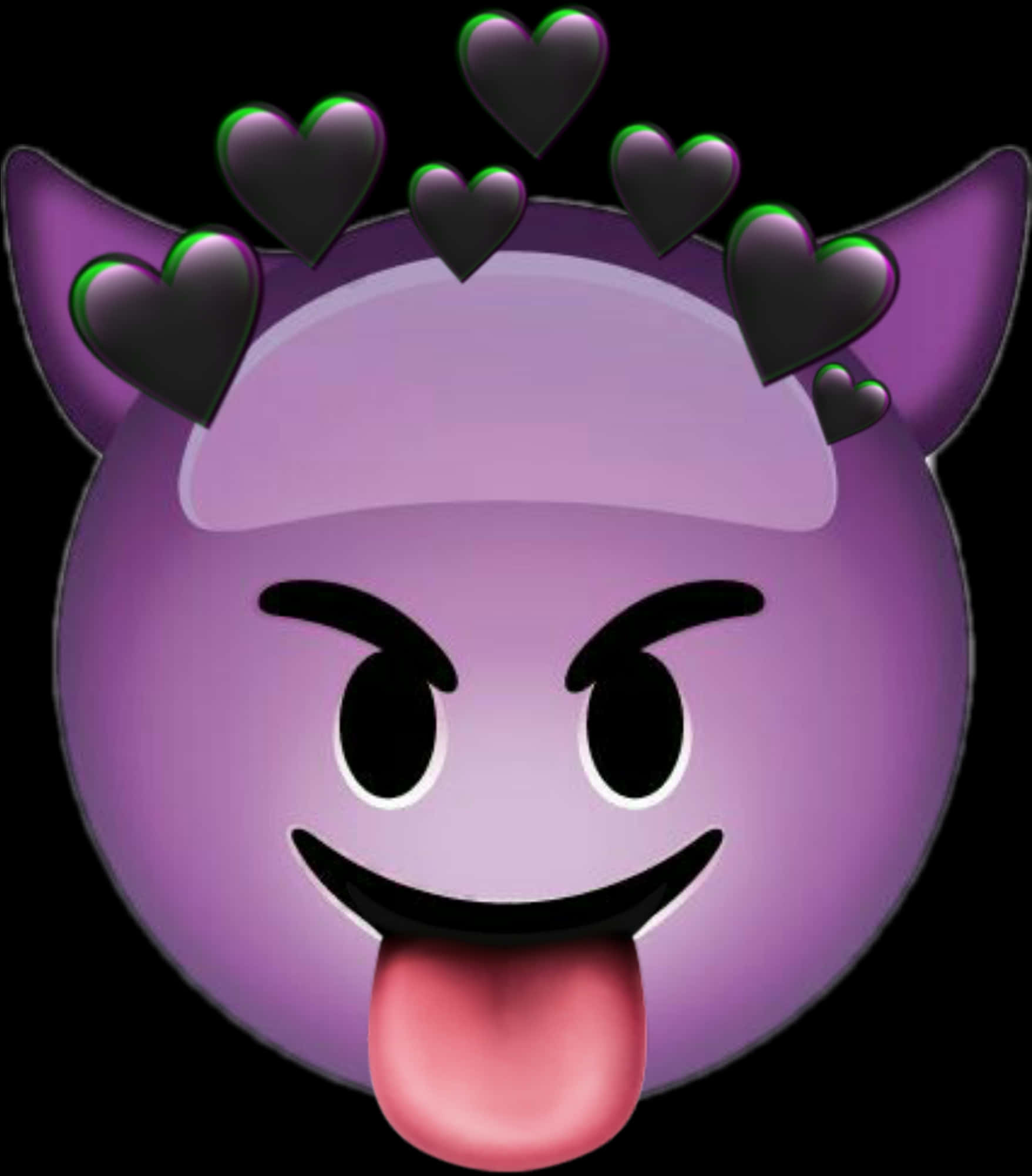 Purple Devil Emojiwith Heartsand Tongue Out PNG