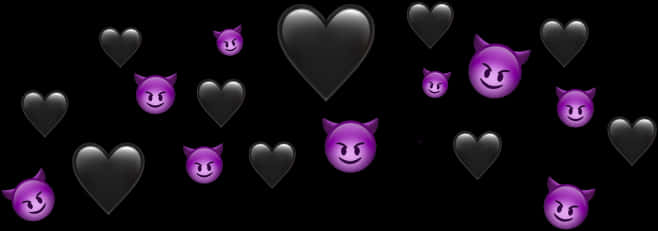 Purple Deviland Black Hearts Pattern PNG