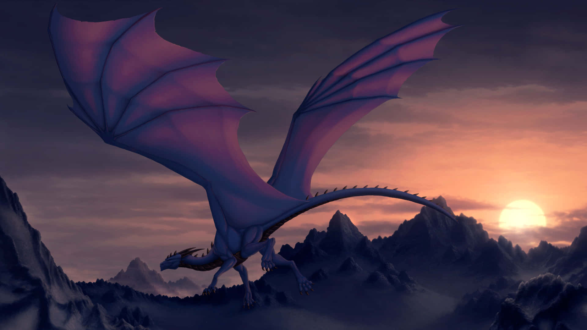 Flying Purple Dragon In Dawn Wallpaper