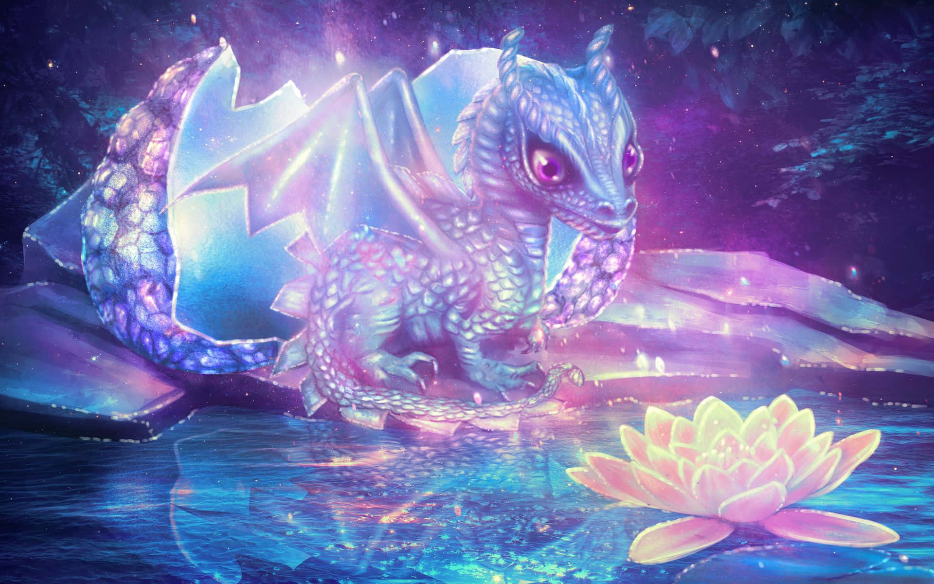 Purple Dragon With Lilly Pod Flower Wallpaper