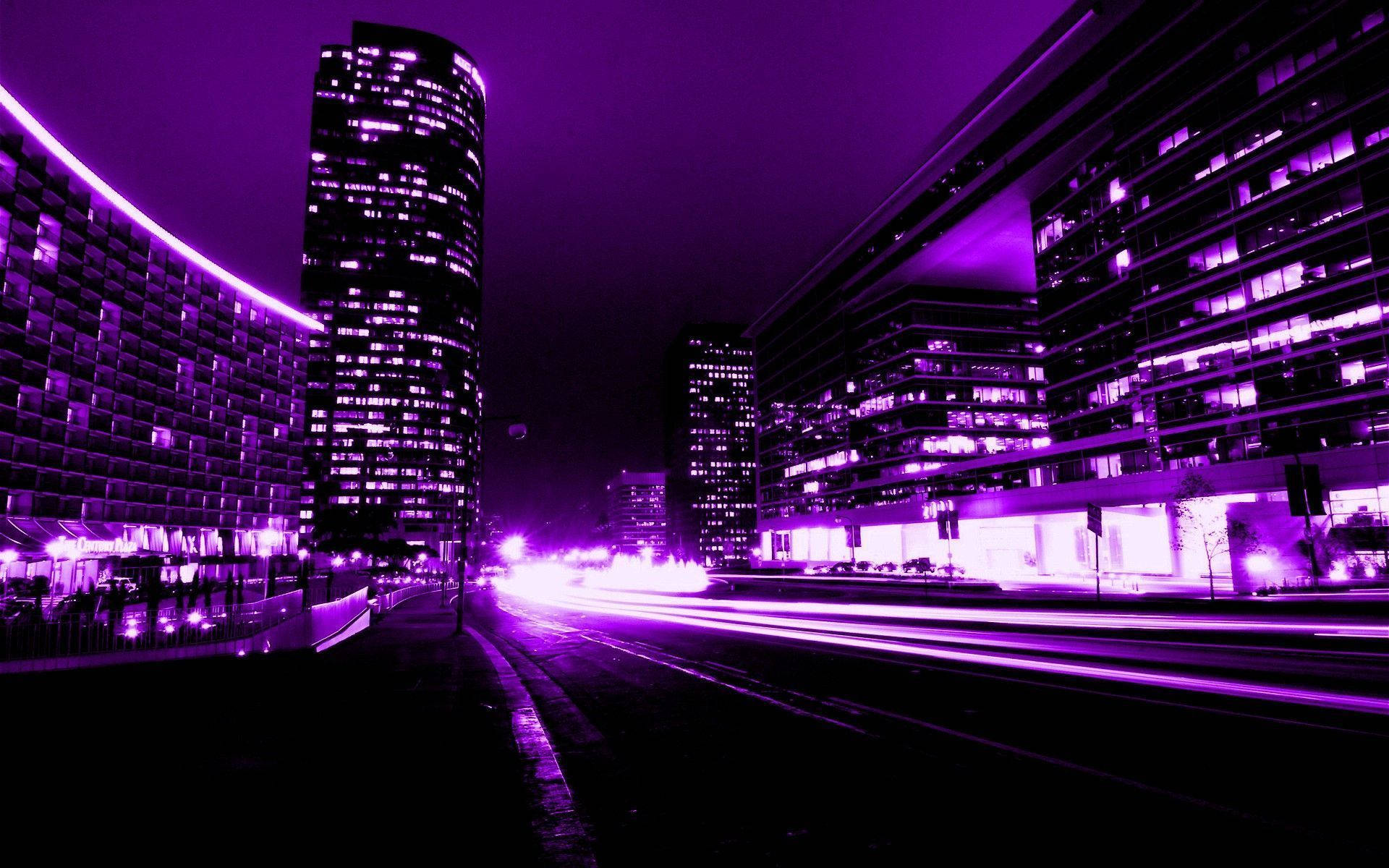 Explore the beauty of the purple fantasy city Wallpaper