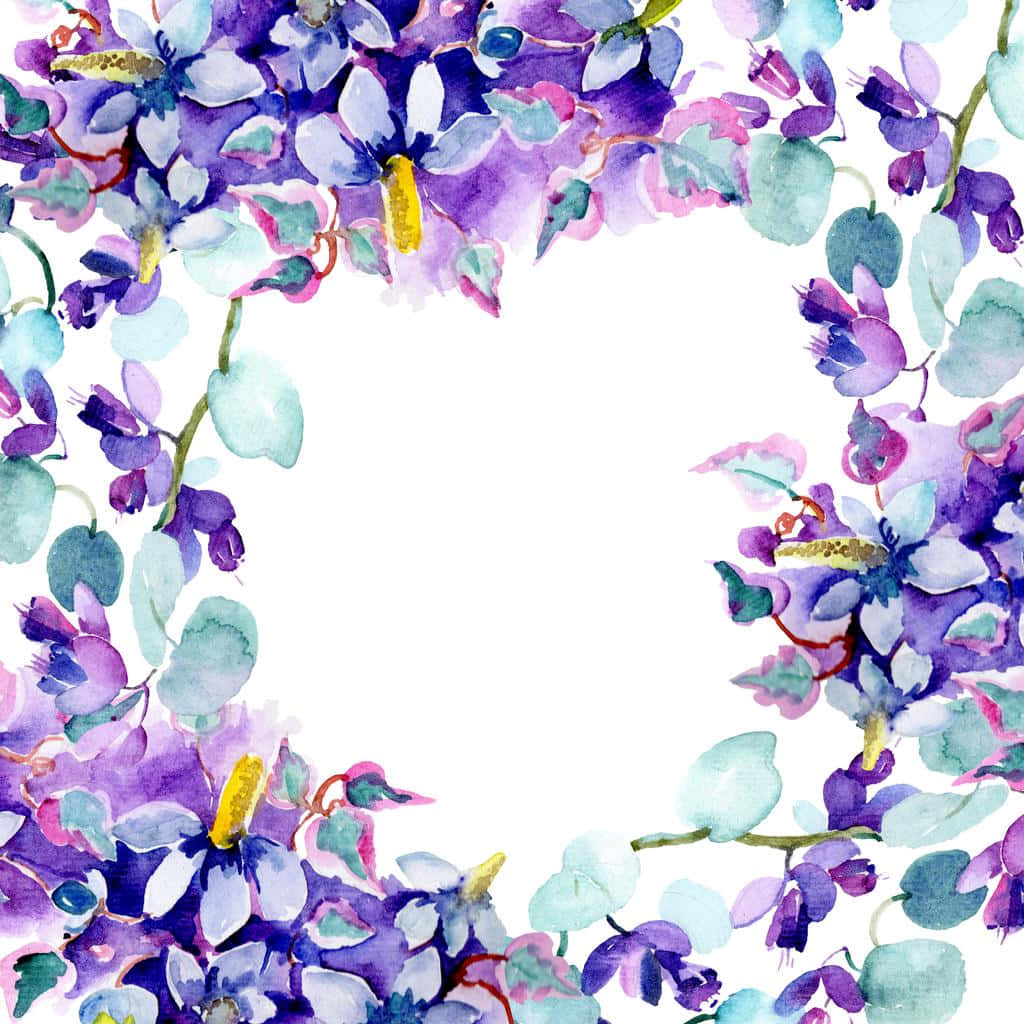 Watercolor Floral Frame With Purple Flowers
