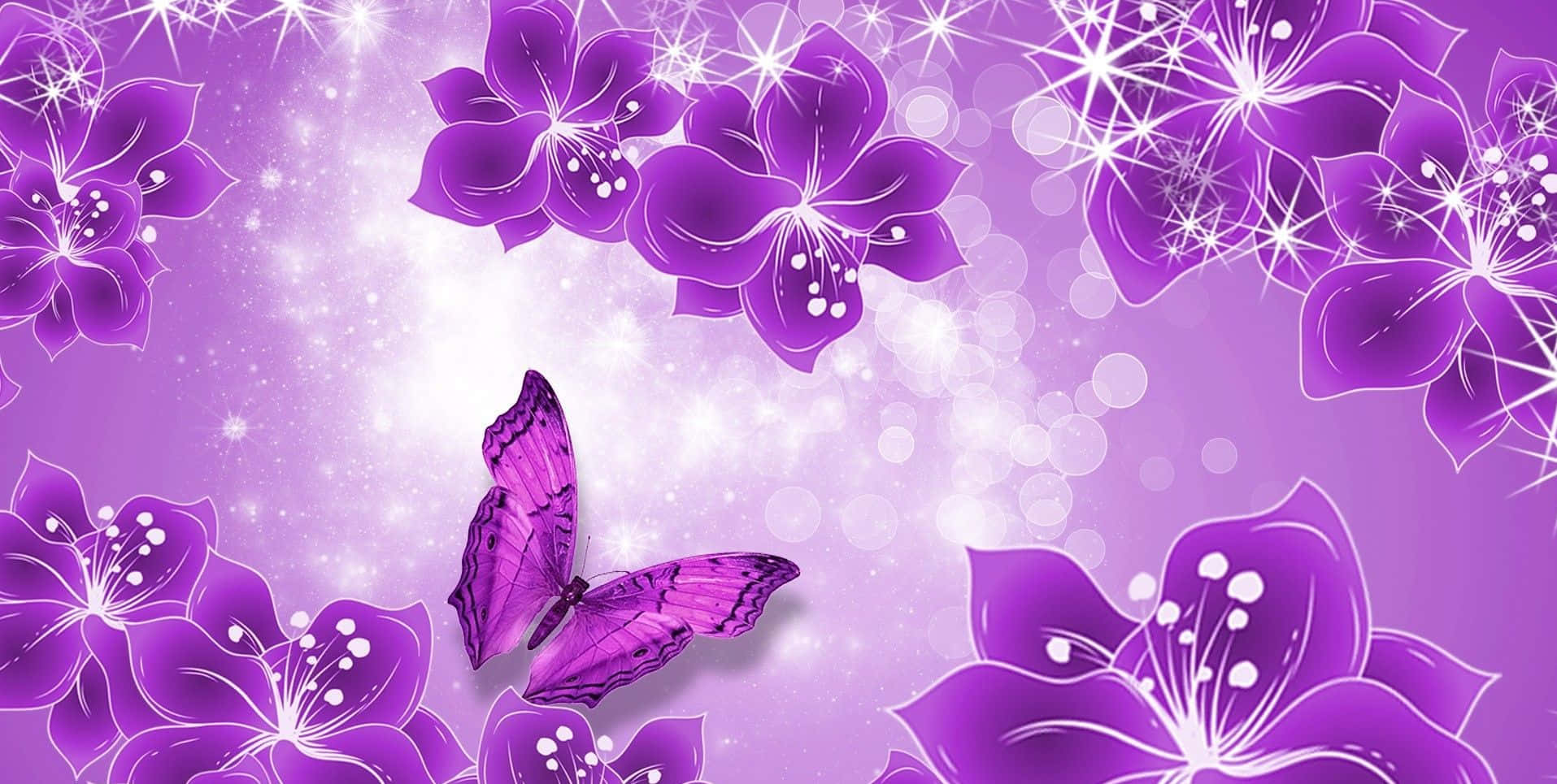Purple Flowers With Butterflies On A Purple Background
