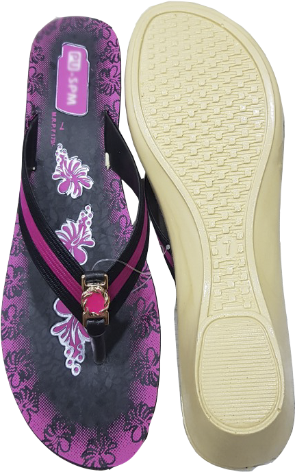 Purple Floral Flip Flopand Beige Sandal Sole PNG