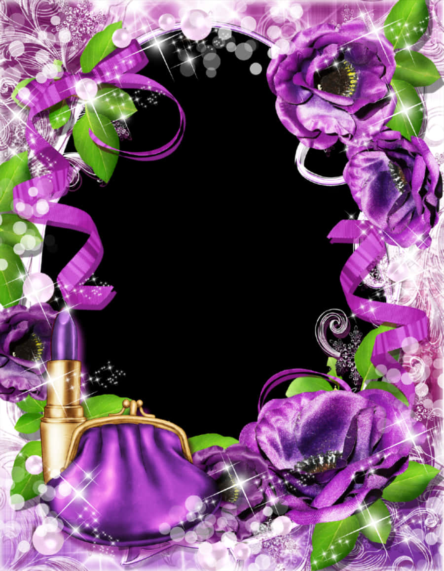Purple Floral Framewith Accessories PNG