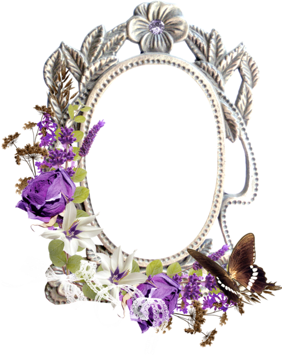 Purple Floral Framewith Butterfly.png PNG