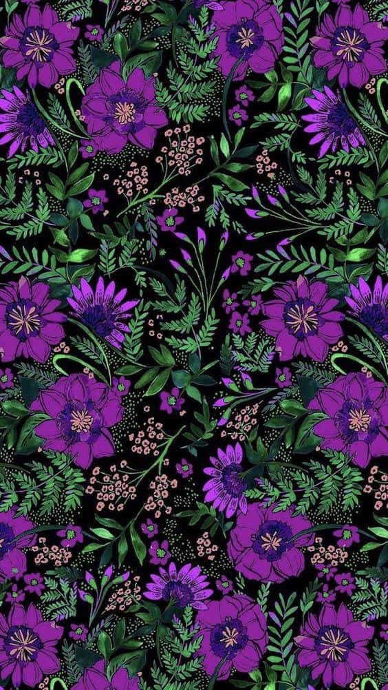 Purple Floral Greenery Pattern Wallpaper