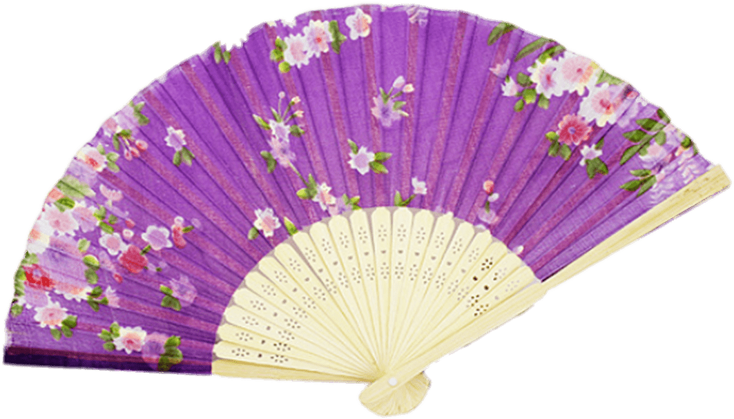 Purple Floral Handheld Fan PNG