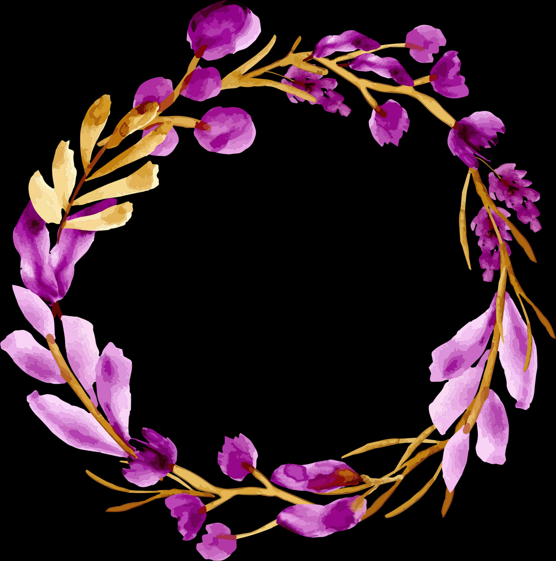 Purple Floral Watercolor Wreath PNG