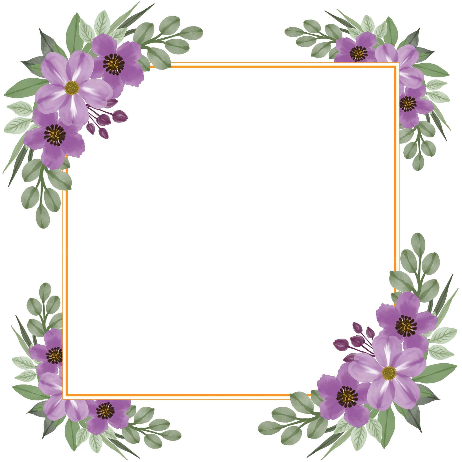 Frame And Purple Flowers Background