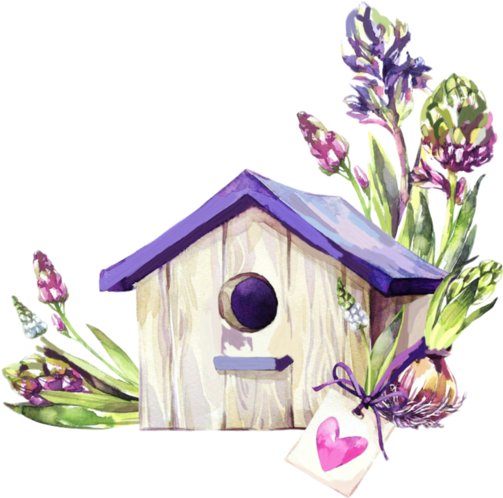 Purple Flowered Birdhouse Illustration PNG