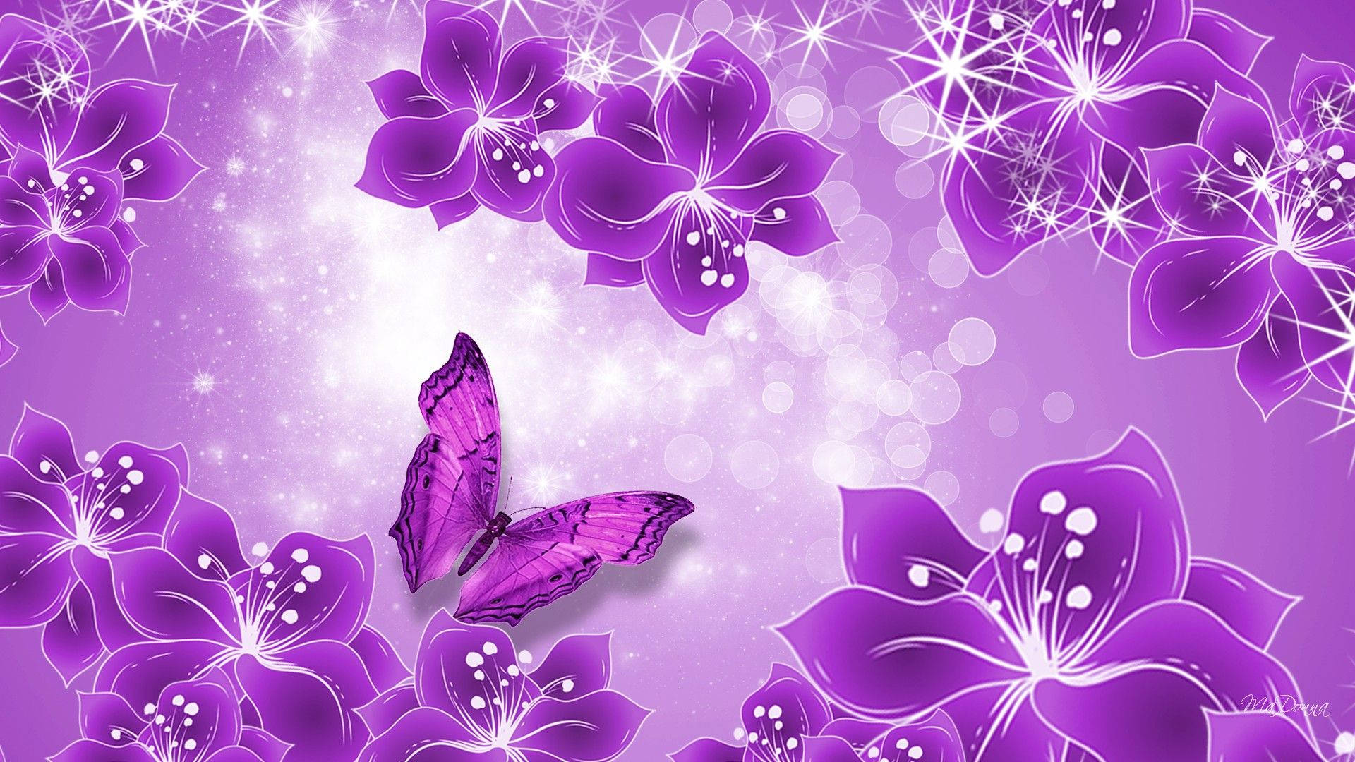 Purple flowers and butterfly background wallpaper.