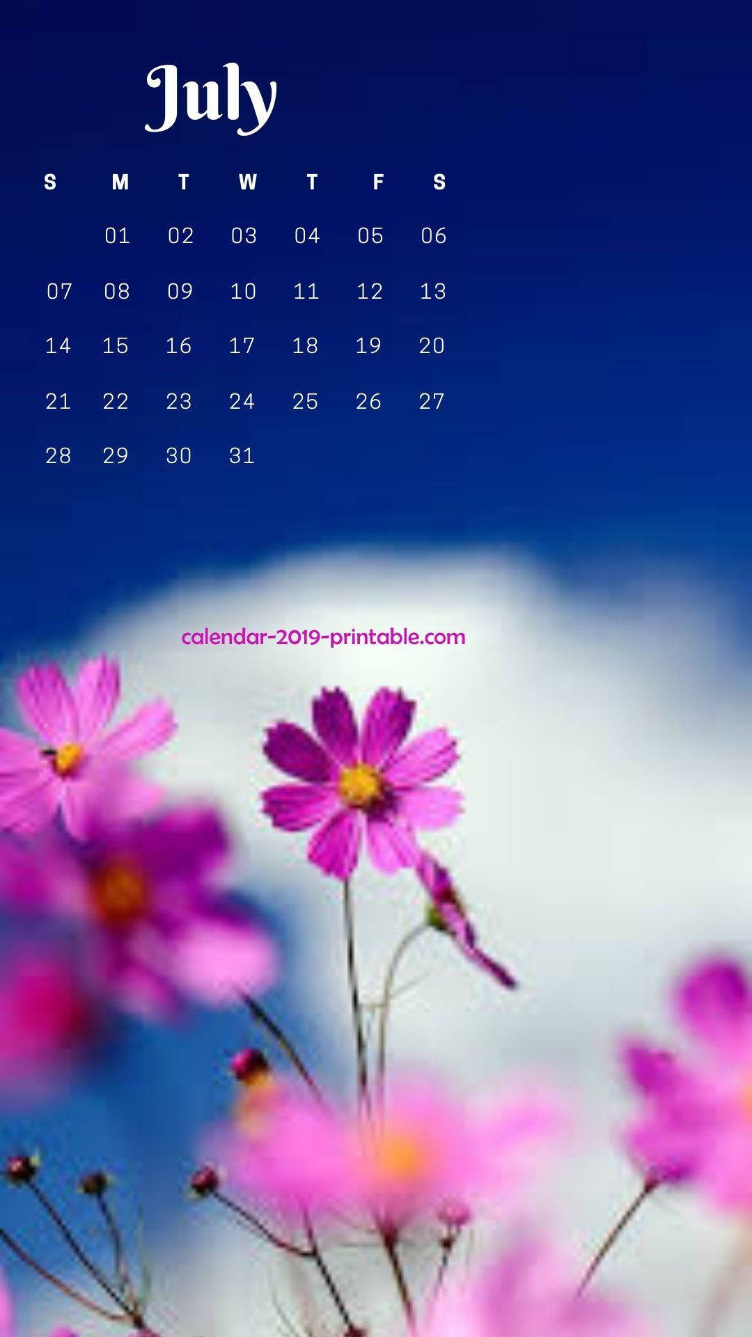 Purple Flowers July 2019 Calendar Wallpaper