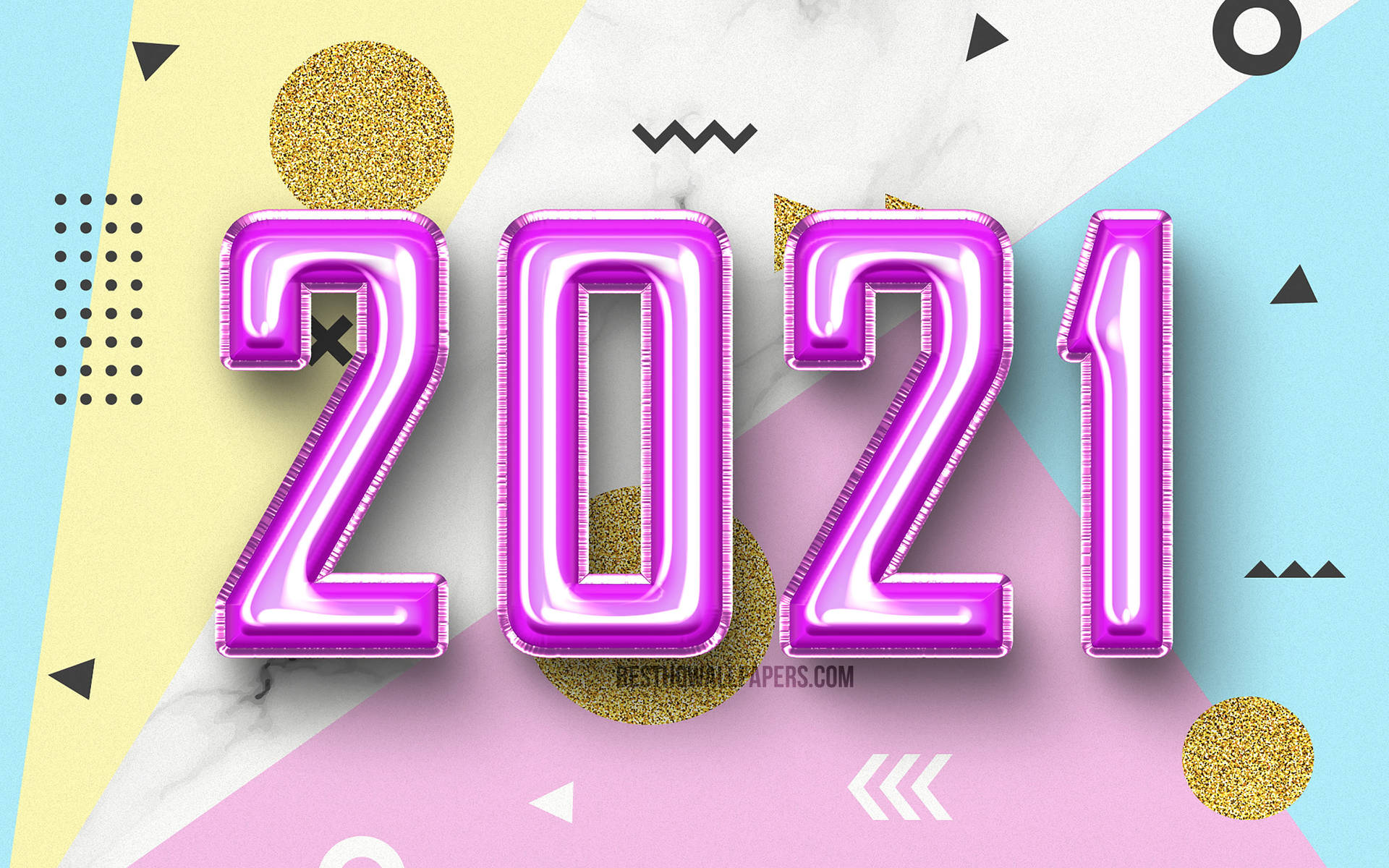 Purple Foil Happy New Year 2021 Balloons Wallpaper