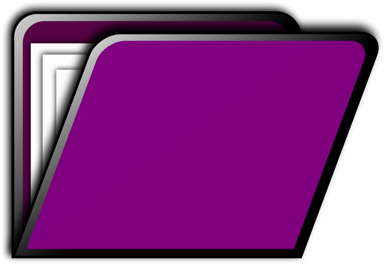Purple Folder Icon Stack PNG — Three overlapping digital folders with purple white and gray edges on a black background.