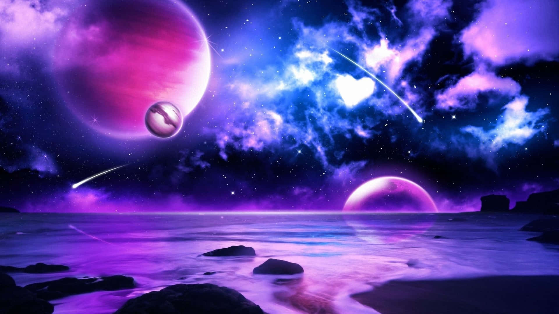 A Purple And Blue Space With Planets And Stars