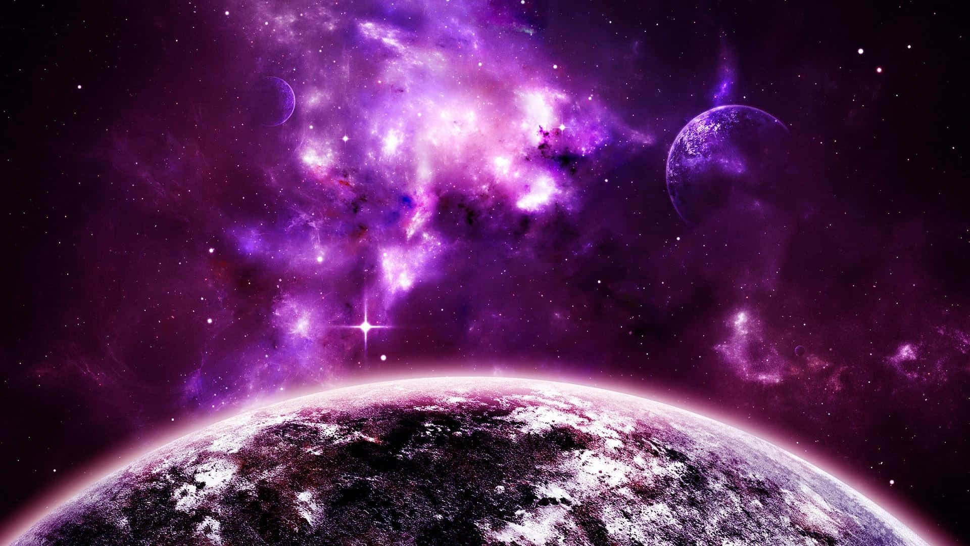 A Purple Planet In Space With Stars And Planets