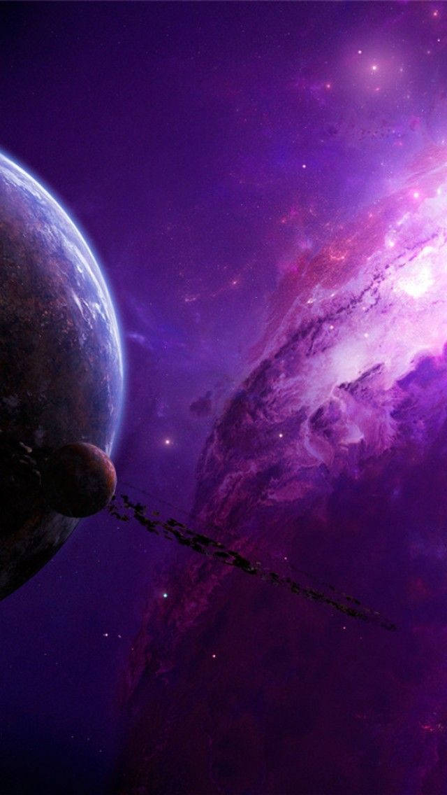 Galaxiapúrpura Y Planeta En El Espacio Para Iphone Fondo de pantalla