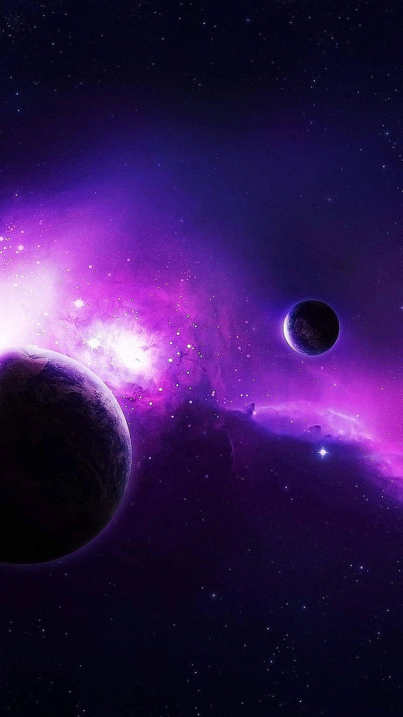 Purple Galaxy And Two Planets Iphone Wallpaper