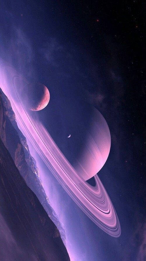 Purple Galaxy Huge Planet And A Moon Iphone Wallpaper