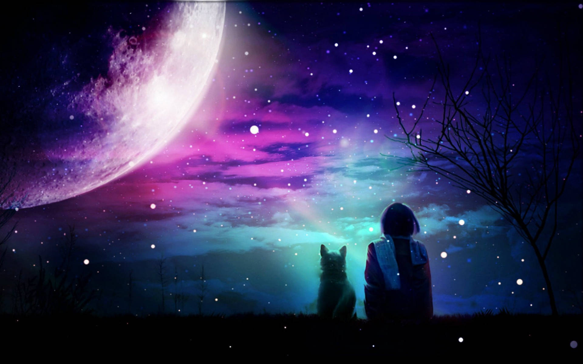 Purple Galaxy Moon Digital Art Wallpaper