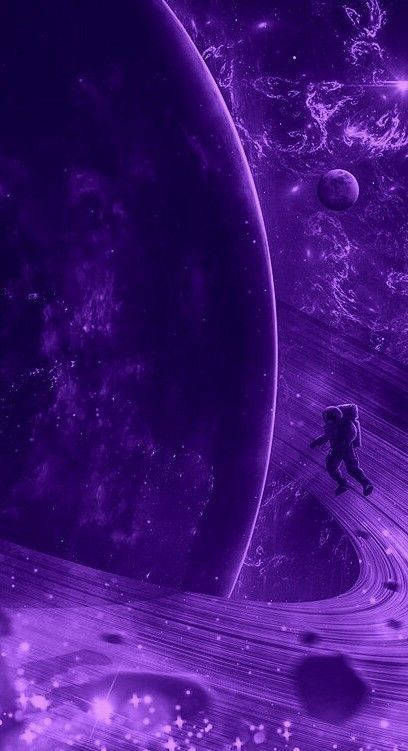 Fondode Pantalla Para Iphone De Un Planeta Púrpura En La Galaxia Y Un Astronauta. Fondo de pantalla