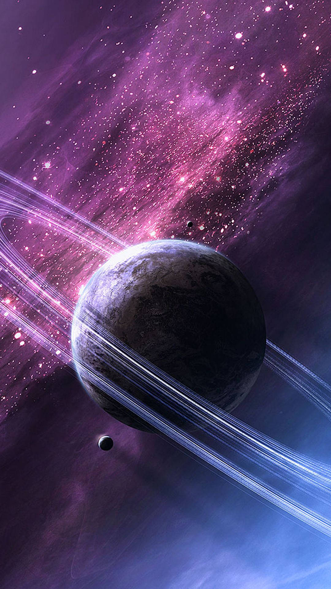 Galaxiamorada Con El Planeta Saturno Para Iphone. Fondo de pantalla
