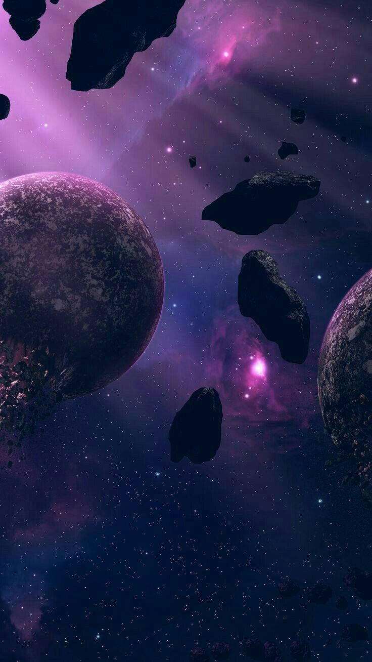 Purple Galaxy Space With Planets And Meteorites Iphone Wallpaper