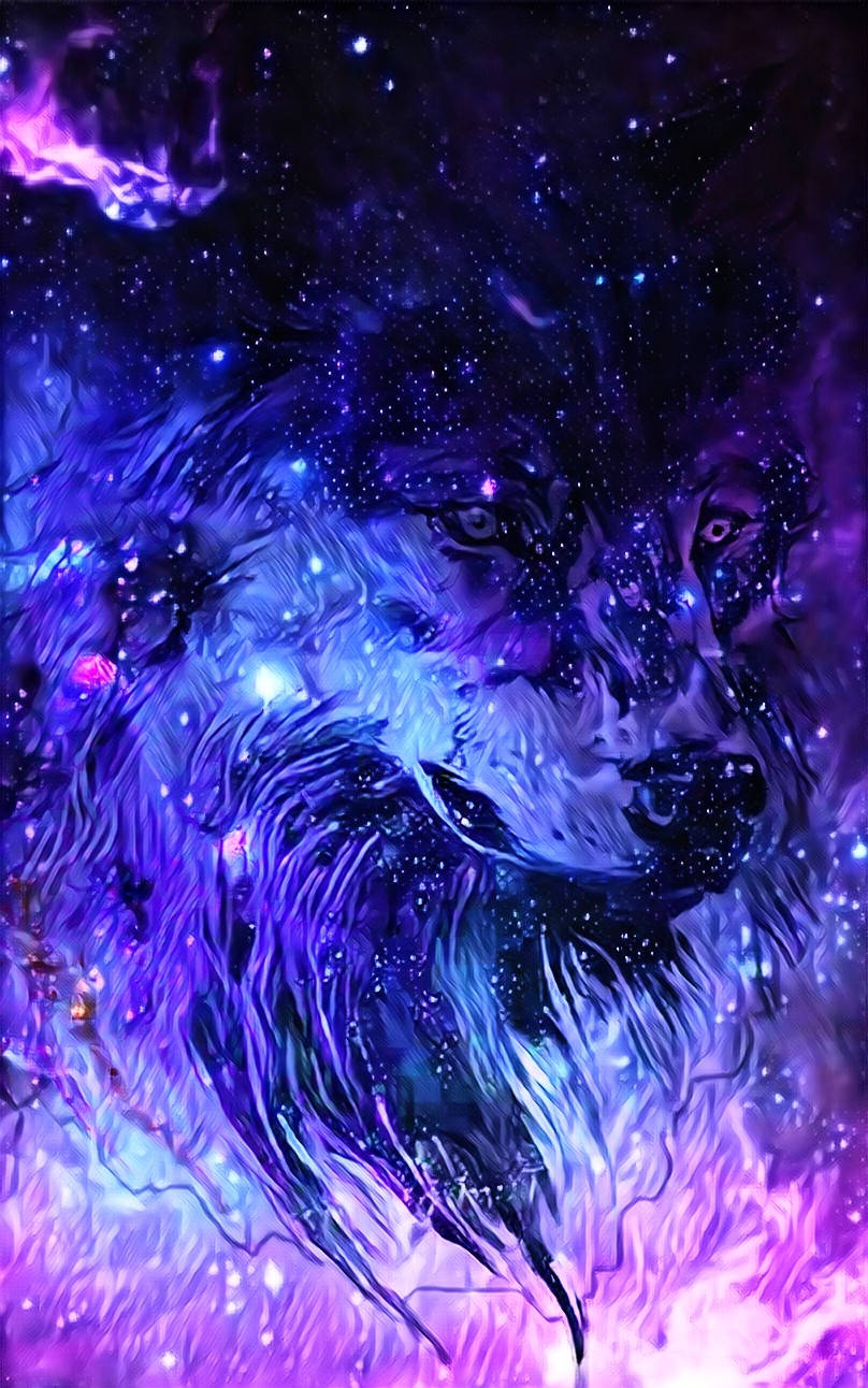Purple Galaxy Wolf Digital Painting Wallpaper