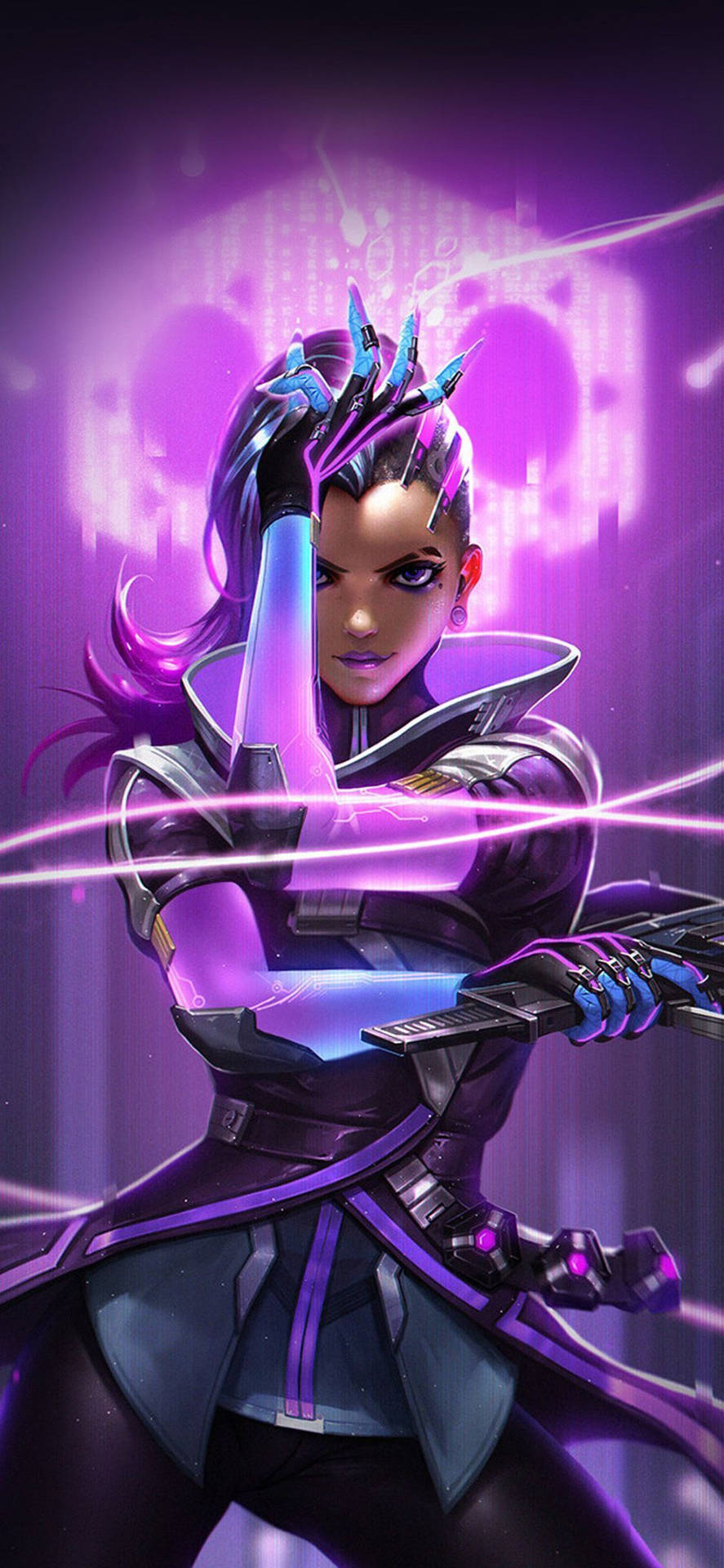 Purple Gaming Sombra Fighting Pose Mobile Wallpaper