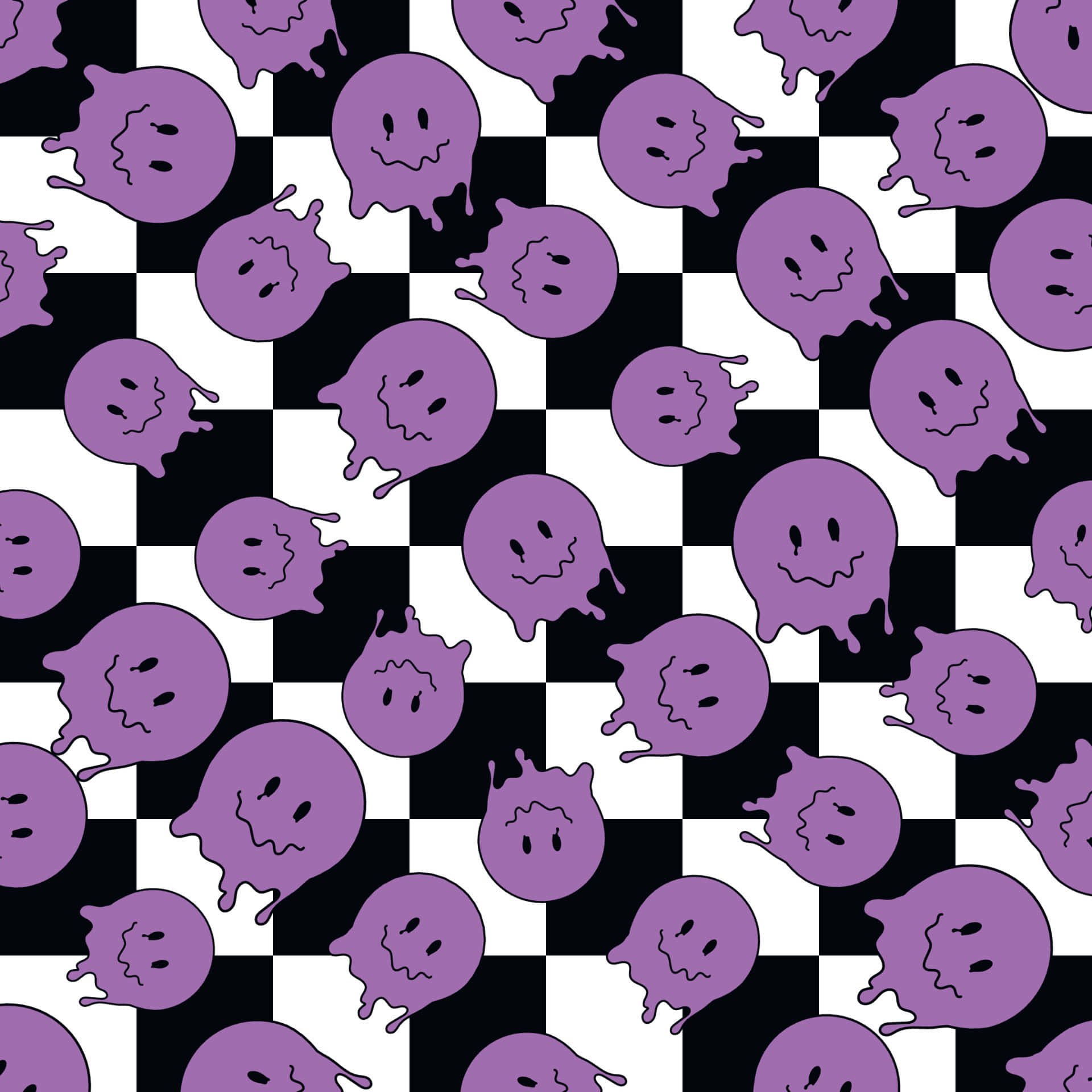 Purple Ghost Pattern Checkerboard Background Wallpaper