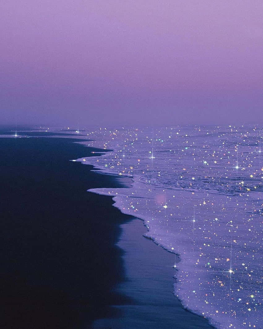 Purple Glitter Beach Night Lights Wallpaper