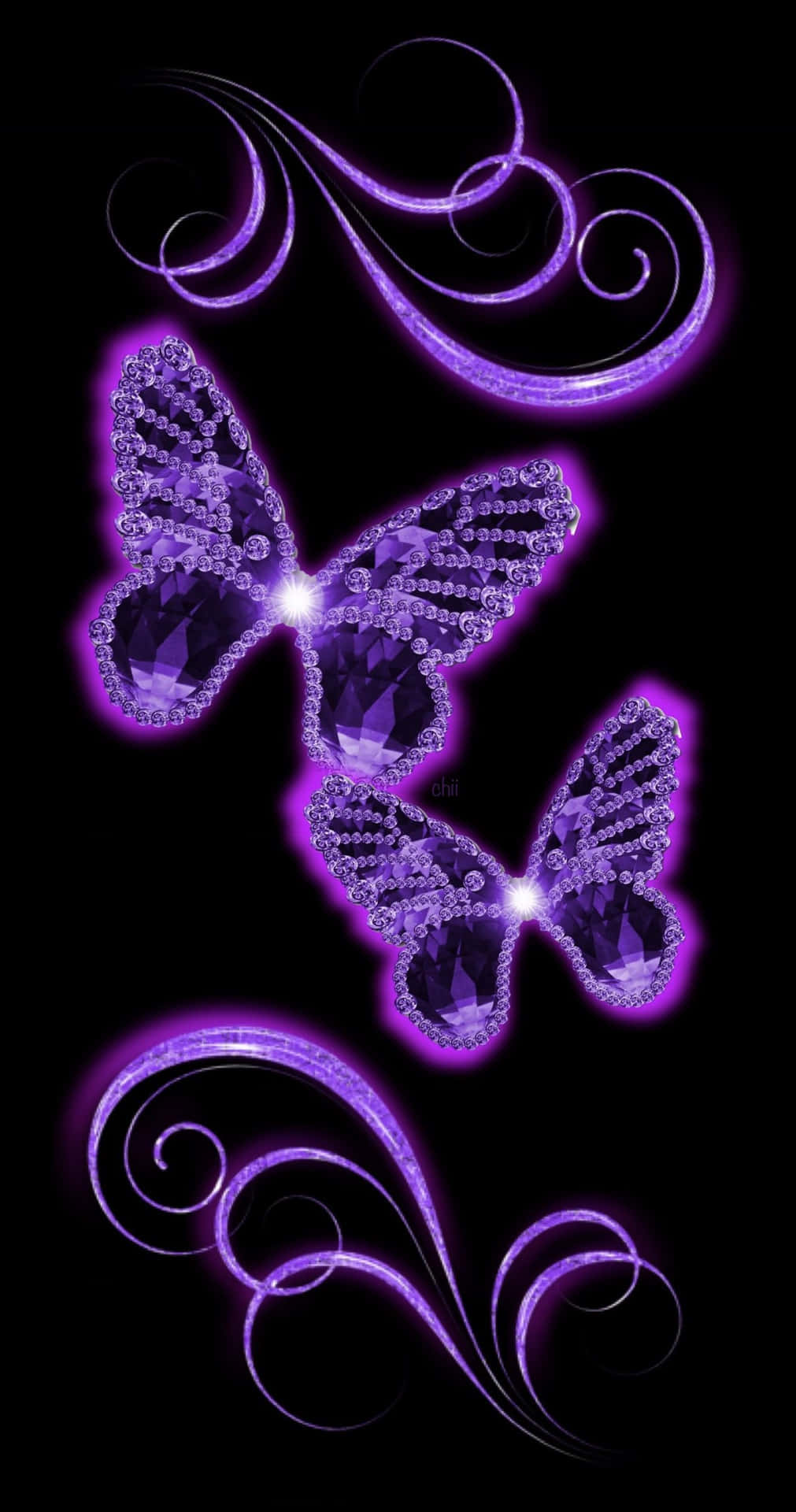 Purple_ Glitter_ Butterfly_ Y2 K_ Aesthetic Wallpaper