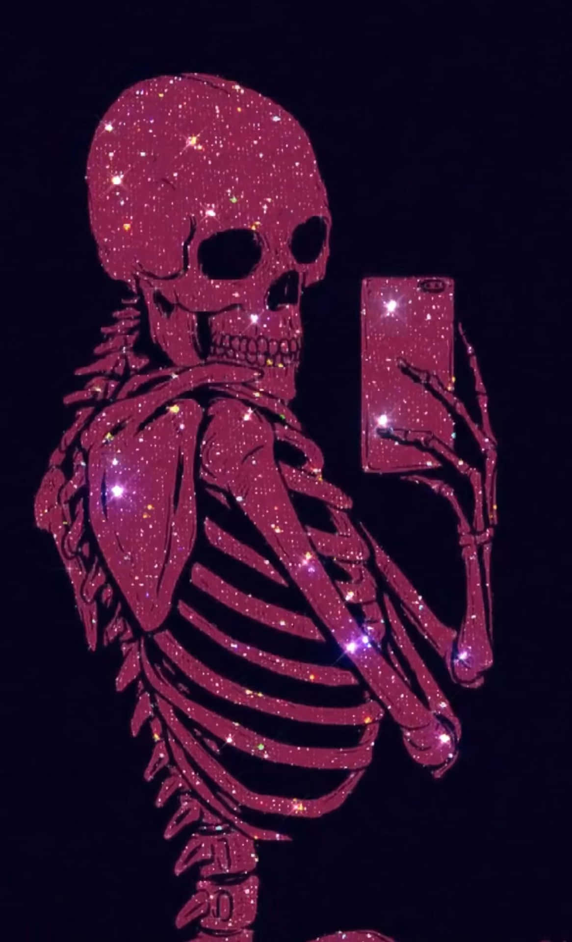 Purple Glitter Skeleton Selfie Wallpaper