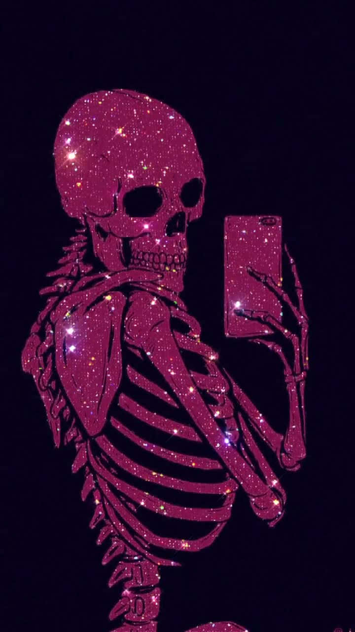 Purple_ Glitter_ Skeleton_with_ Phone Wallpaper