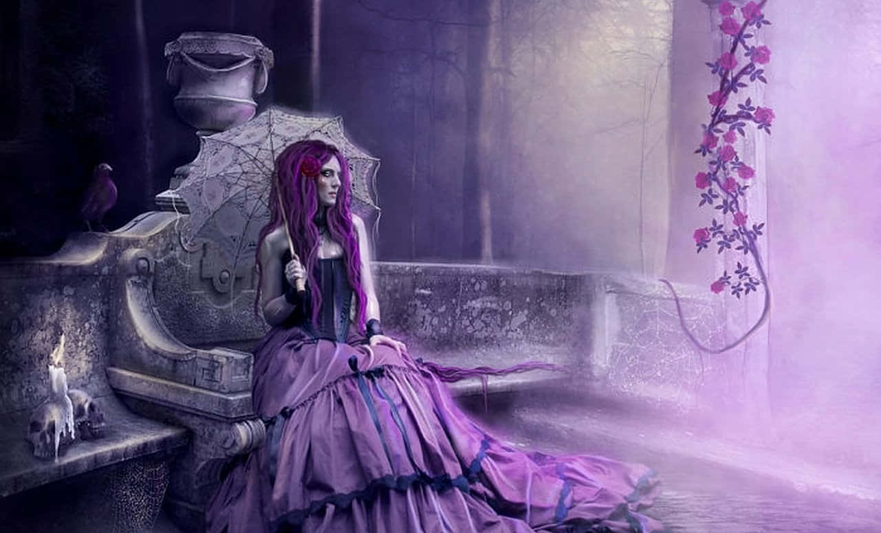 Purple Gothic Girl Umbrella Wallpaper