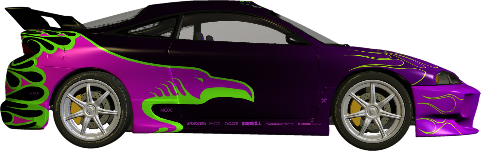 Purple Green Flame Race Car PNG