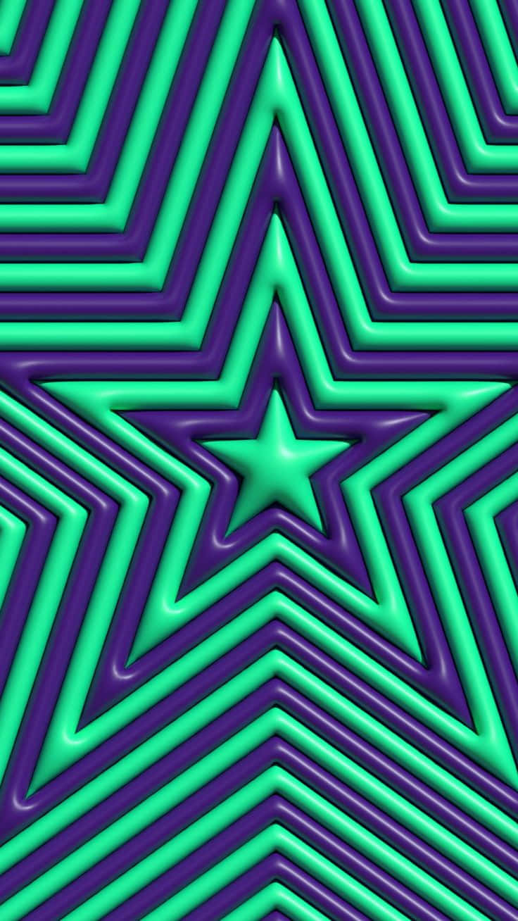 Purple Green Star Pattern Wallpaper