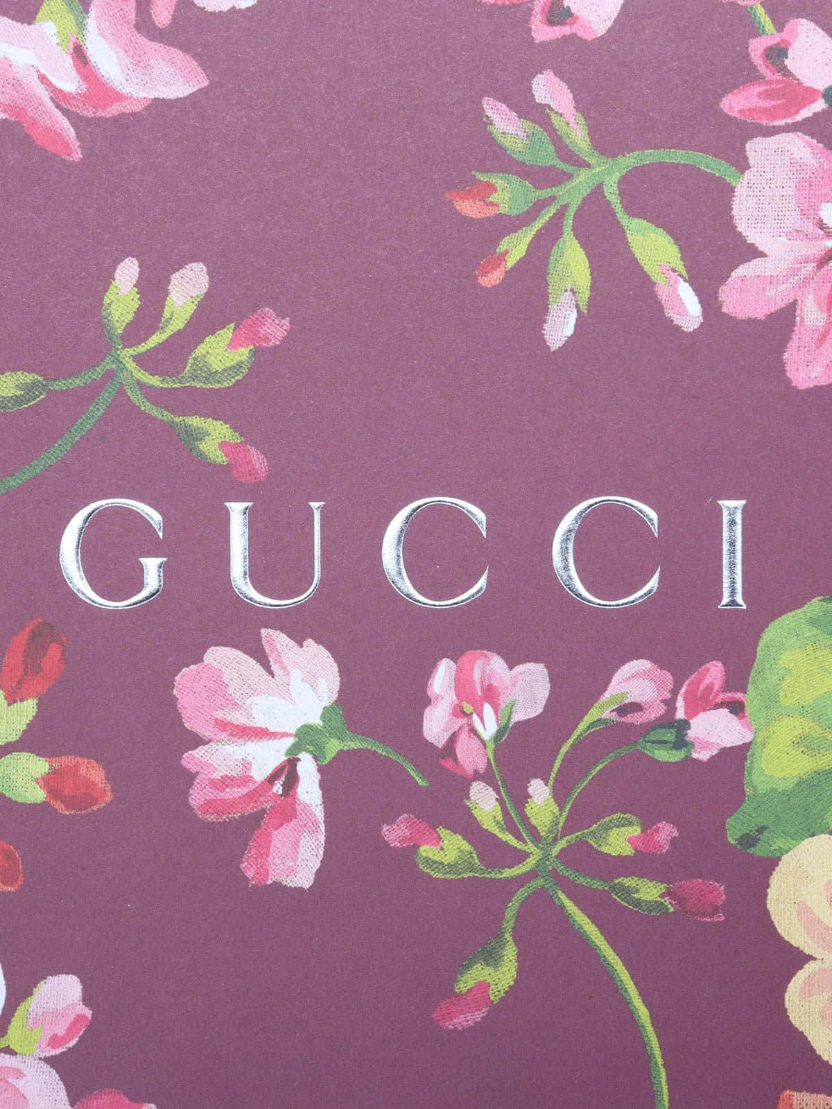 Floresroxas Com Logotipo Da Gucci. Papel de Parede