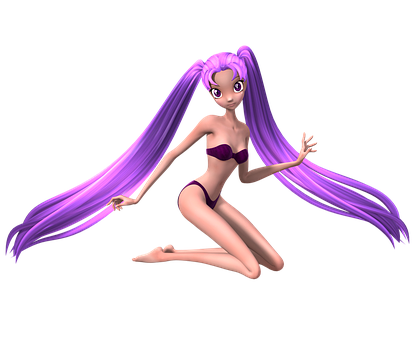 Purple Haired Animated Character PNG