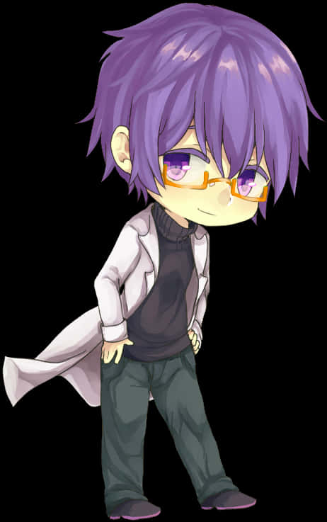 Purple Haired Anime Boy With Glasses PNG