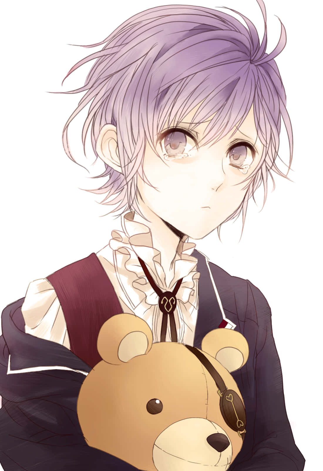 Chico De Anime Con Cabello Morado Y Oso De Peluche Fondo de pantalla