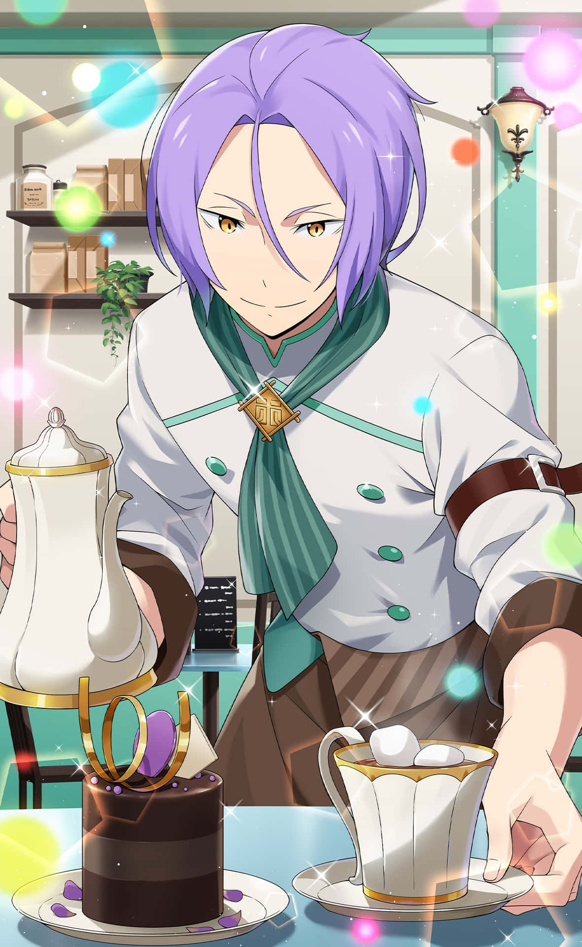 Purple Haired Anime Character Cafe Server Wallpaper