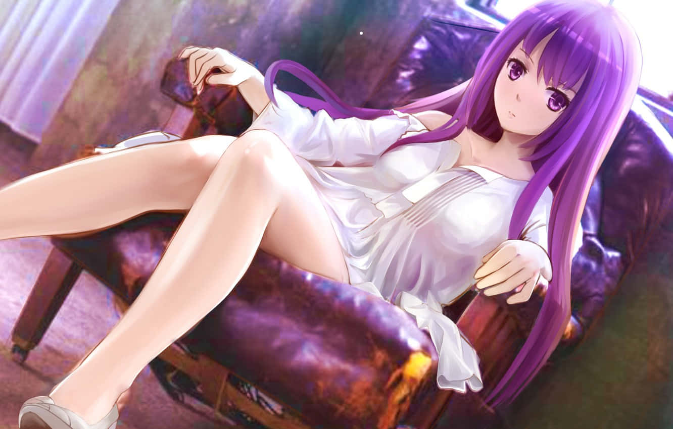 Purple Haired Anime Girl Relaxing Wallpaper