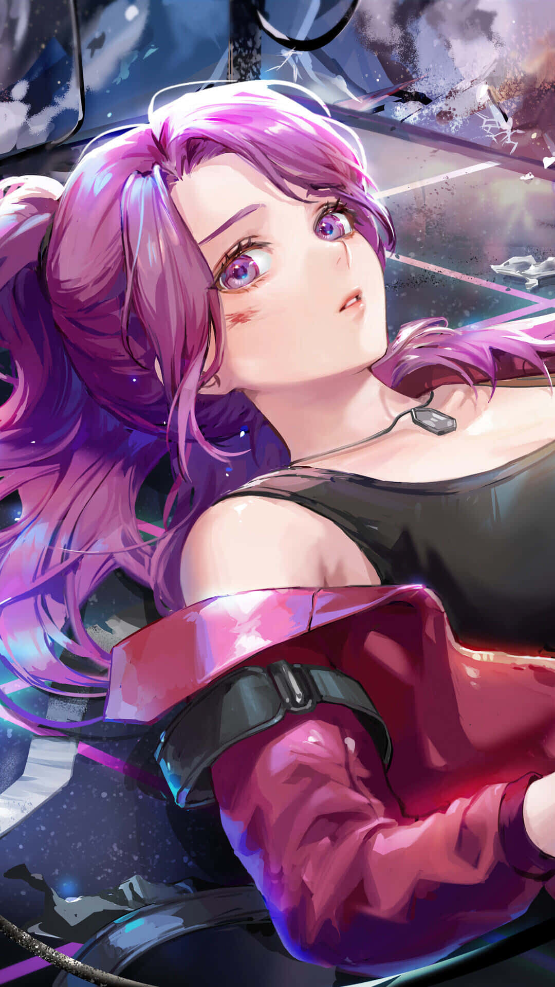 Purple Haired Anime Girl Starry Backdrop Wallpaper